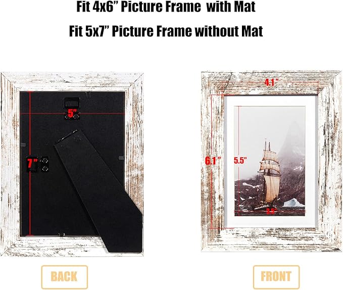 kennethan Rotten White 5x7 inch Picture Frame Wide Molding - Wall Mounting Material Included