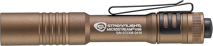 Streamlight 66609 MicroStream USB 250-Lumen 1150-Candela EDC Ultra-Compact Flashlight with Rechargeable Battery, Easy-Open Box, Coyote