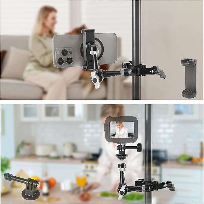FIFIELD CNC Machined 7" Articulating Magic Arm Clamp Mount with Super Clamp, 360° Dual Ball Head & 1/4" ARRI Locating Pin&Holes, Camera Monitor Mount for Camera, Phone, LED Light, Phone,7" w/Clamp