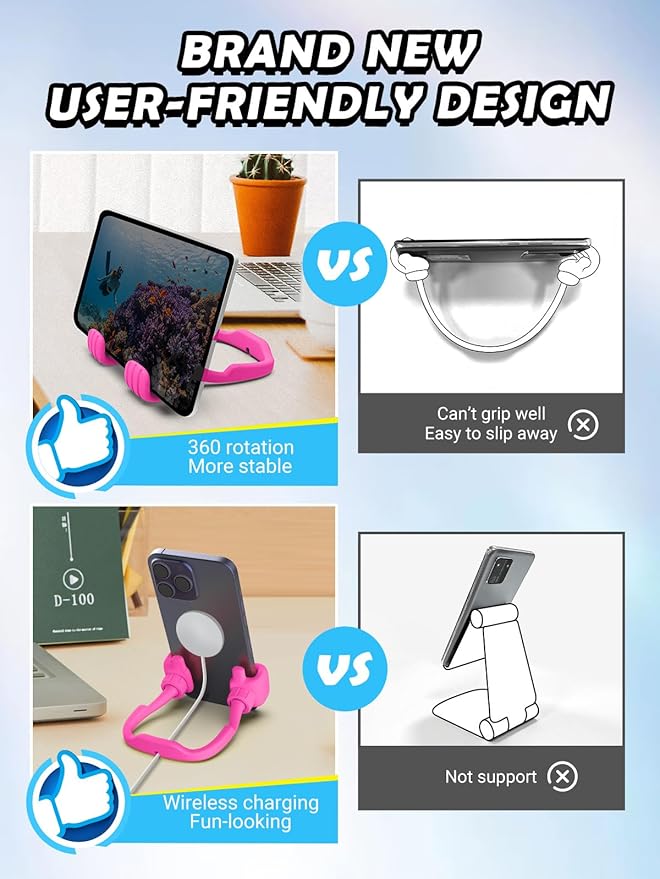 Easter Basket Stuffers Gifts for Teens Girls Her Women Cell Phone Holder: Thumbs Up Lazy Phone Holder for Desk Gifts for Adults Kids Teenager Wife Mom Funny White Elephant Useful Trendy Stuff Hot Pink