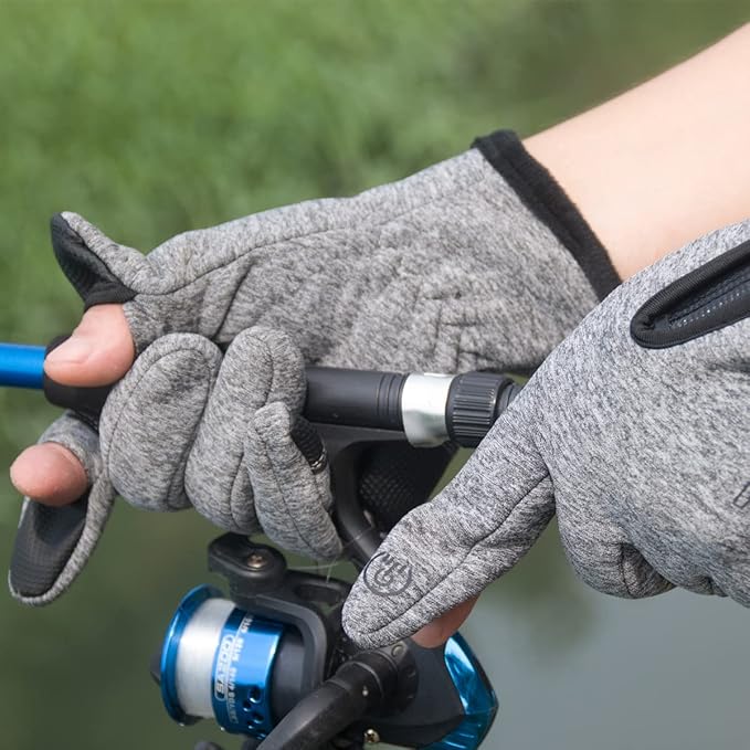 LJCUTE Winter Fingerless Fishing Gloves for Men & Women, Cold Weather Windproof Touchscreen Warm Cycling Gloves for Photography Hunting Ski Motorcycle Driving