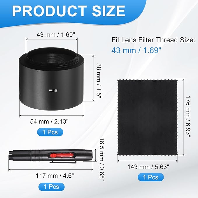 PATIKIL Lens Hood Shade, 43mm Long-Focus Mount Standard Screw-in Metal Camera Cap Shade with Cleaning Cloth and Cleaning Pen, Black