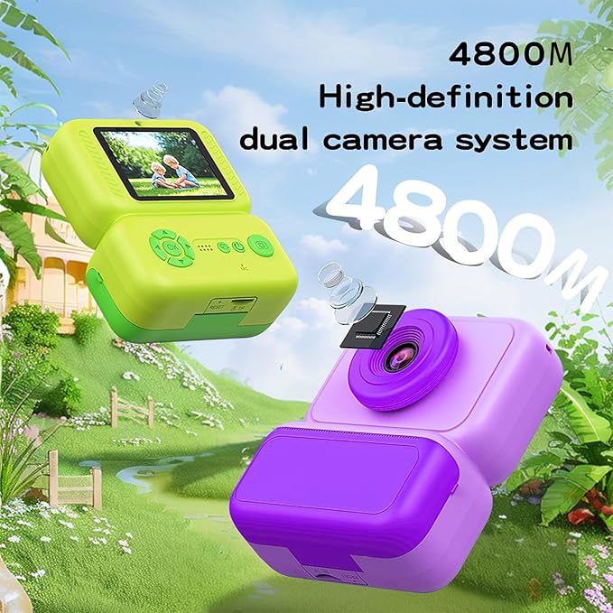 Kids Camera Instant Print, Instant Camera with 4 Roller Photo Paper & 32GB Card, 1080P Dual-Lens Digital Camera for Kids, Boys and Girls Toys Gifts for Teenage Girls Kids Toys for Ages 8-13 (Purple)
