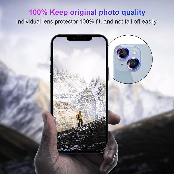 Jeluse 2X2 Pack Camera Lens Protector for iphone 14 Plus for iphone 14, 9H Tempered Glass Screen Protector Cover [Alignment Kit Eazy installation] Metal Individual Ring