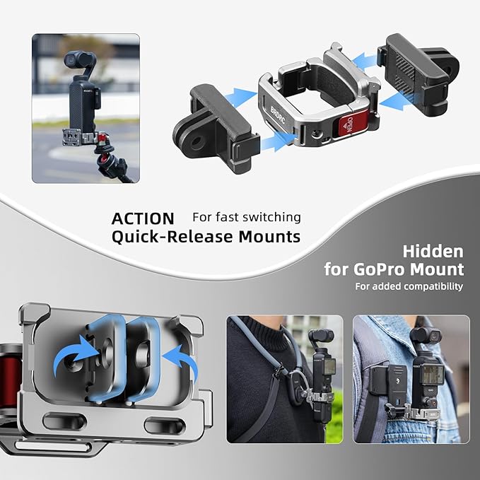 BRDRC Pocket 3 Cage Expansion Adapter, Aluminum Alloy Mount Metal Bracket Attachments with 1/4 Screw Holes, for GoPro Adapter, Cold Shoe, for Osmo Action Quick-Release for Creator Combo Accessories