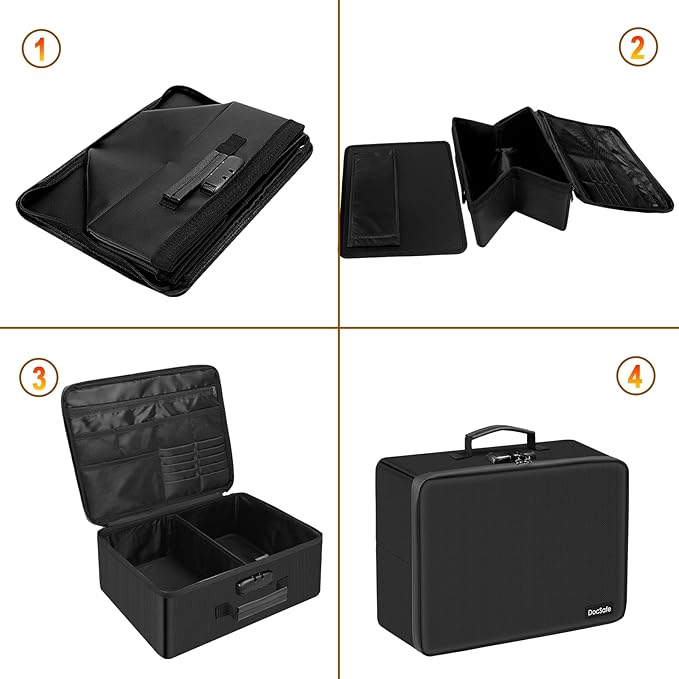 Photo Storage Box with Lock,DocSafe Fireproof Photo Organizer Box with 16 Inner 4" x 6" Photo Case(Clear),Collapsible Portable Photo Filing Safe Storage with Water-Resistant Zipper for Photos,Picture