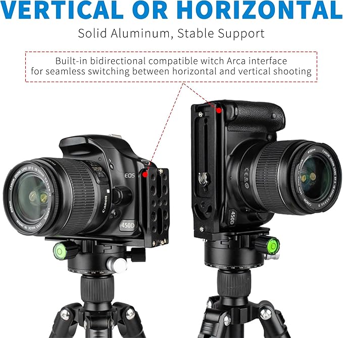 Bestoct DSLR Camera L Bracket with 1/4" & 3/8" Screw Hole, Vertical Horizontal Switching Tripod Mount Quick Release Plate Compatible with Canon Nikon Sony Stabilizer Tripod Monopod,for Arca Interface
