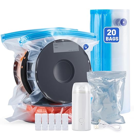 AGPTEK 3D Printer Filament Storage Bags 11.8×13.4 inch(20 Pack) - Vacuum Sealed Kit with 500mAh Electric Pump & Silica Gel Desiccants, Moisture-Proof and Dust-Proof for PLA, ABS, PETG Filament (PA+PE)