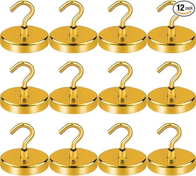 LOVIMAG Cruise Ship Essentials - 170Lbs Heavy Duty Yellow Magnetic Hooks for Cruise Cabins - Strong Hanging Hooks - 12 Pack