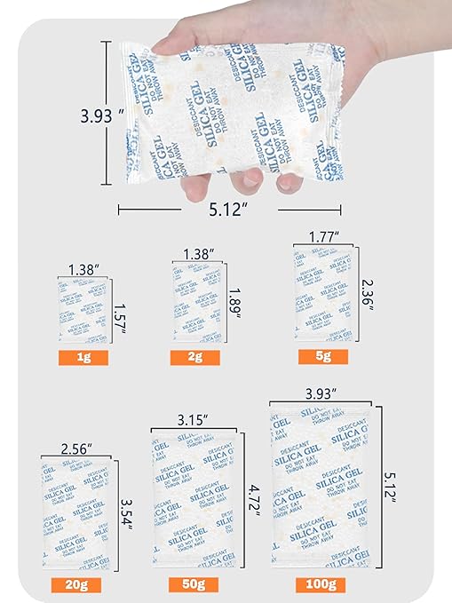 100 Gram (15 Pack) Color-Indicating Silica Gel Packets, Premium Food Grade Desiccant - Rechargeable Moisture Absorbers for Food Storage, Electronics, 3D Filament & Safes