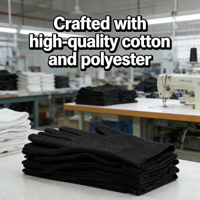 10 Pairs Black Cotton Gloves - Multi-Use Cloth Work Gloves Liners for Art Handling, Coin Jewelry Inspection, Eczema Dry Hands | Unisex for Men Women