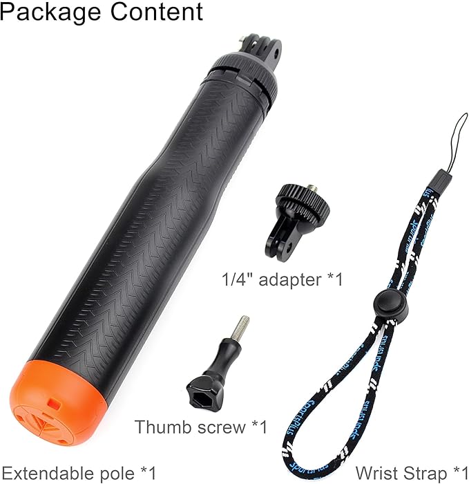 YALLSAME Floating Selfie Stick for GoPro Hero 13 12 11 10 9 8 7 Mini Max Fusion Session, DJI OSMO Action 6 5 Pro 4, AKASO EK7000 V50, 4 in 1 Underwater Waterproof Pole Monopod Hand Grip Tripod Stand