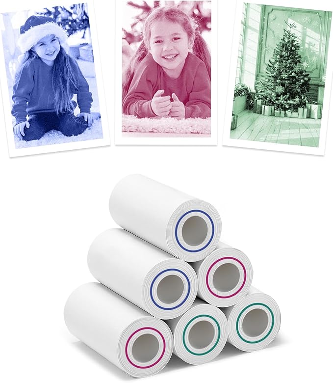 3-Color Kids Camera Paper Roll Refill - Compatible with Most Instant Print Camera, HD Photo Printer Paper for Kids Aged 4 5 6 7 8 9 10 Boys Girls Birthday Gifts (6 Rolls)
