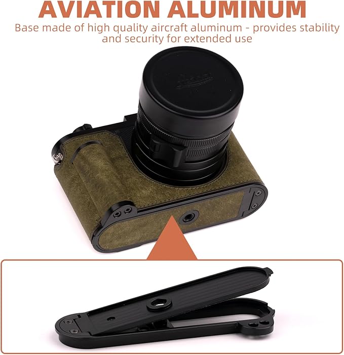 Uchandmade Handmade Genuine Leather Camera Half Case for Q3/For Q3 Camera Case/For Q3 Case - Top Layer Cowhide Body + Metal Base Plate + Hand Shank Design (Dark Green)