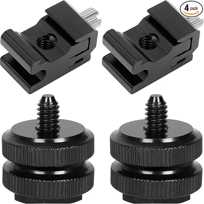 Anwenk Camera Hot Shoe Mount Adapter Flash Shoe Mount to 1/4"-20 Tripod Screw Adapter, 2X Hot Shoe Adapter + 2X Cold Shoe Adapter Combo Pack, 4 Pack
