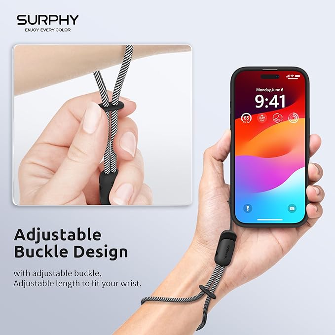SURPHY 2 Pack Phone Lanyard for Cellphone Case, Phone Wrist Strap for Case, Cellphone Strap with 2-Color Braided, Charm Wrist Lanyard for Women, Cellphone Wrist Lanyard for Women, Black & Black