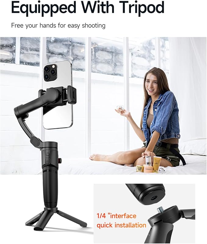 3-Axis Phone Gimbal Stabilizer for iPhone and Android with Magnetic Fill Light, Foldable Handheld Smartphone Gimbal with Extension Rod, 6H Battery, Portable Video Stabilizer for Travel Vlogging