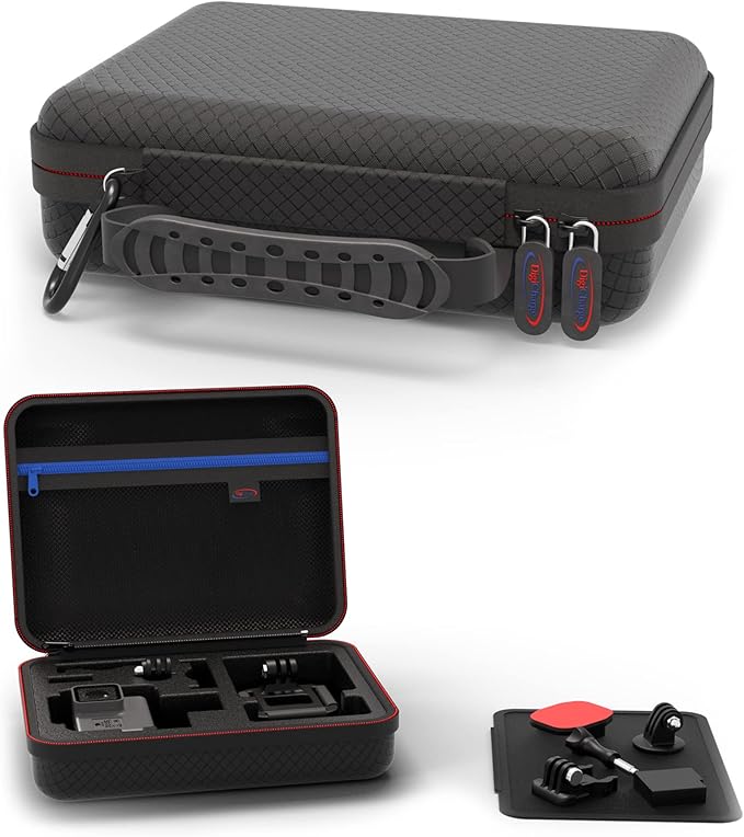DigiCharge Action Camera Carrying Case – Fits GoPro Lit Hero 13, 12, Max 2, DJI Osmo Action 5/4 & More – EVA Hard Shell Travel Bag with Mesh Pocket, Foam Cut-Outs & Work Mat – 7×6×2.5 Inches