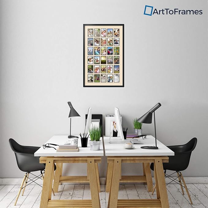 ArtToFrames Collage Photo Frame Double Mat with 30-4x6 Openings with Satin Black Frame and French Creme mat.