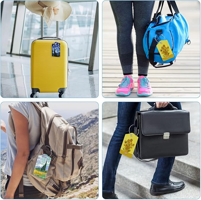 3 Pcs Luggage Tag for Suitcase, Travel Cruise Leather Bag Tags Identifiers Privacy Cover ID Label with Durable Steel Loop for Women Men Kids Girls Travel, Oil Painting