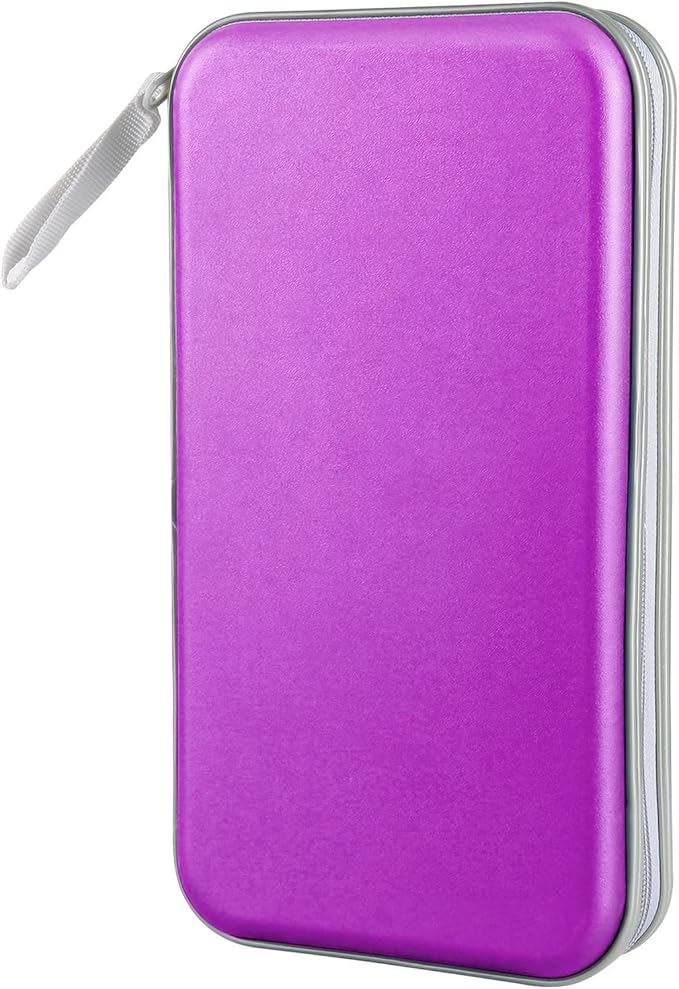 CD Case, Siveit DVD Case Holder 96 Capacity Hard Plastic CD DVD Disc Cases Storage Binder Wallet for Car Home Office Travel (Purple)