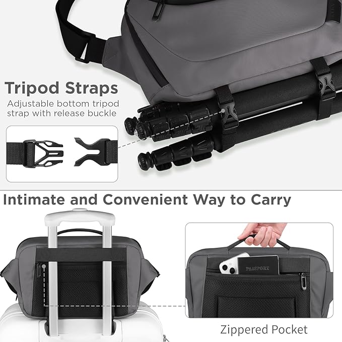 TAAOKA Camera Sling Bag,Travel Waterproof Camera Case with Tripod Holder,DSLR/SLR/Mirrorless Small Camera Bags Crossbody for photographers (Grey)