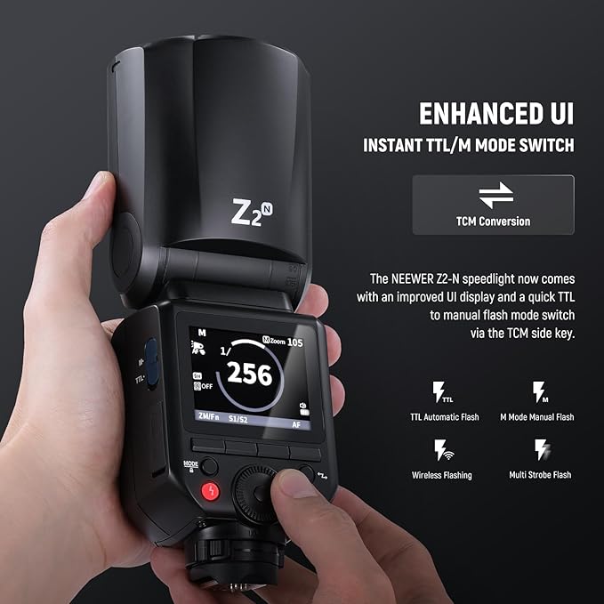 NEEWER Z2-N 2.4G TTL Round Head Flash Speedlite Compatible with Nikon, 76Ws Speedlight with Upgraded UI, Modeling Lamps, TTL/M Quick TCM Switch, 1/8000s HSS, 2600mAh Battery, Cleaning Cloth