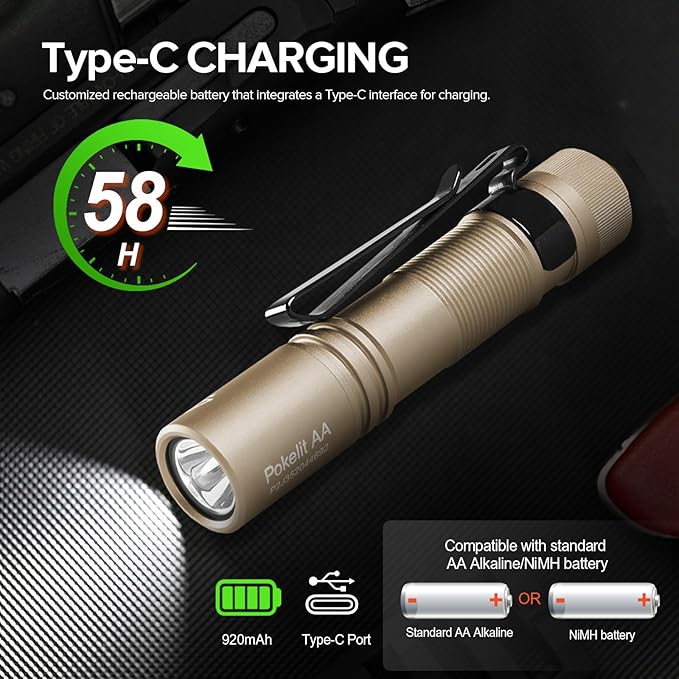 ACEBEAM Pokelit AA Rechargeable Mini Flashlight with Clip, 1000 High Lumens Pocket EDC Flashlight, Super Bright Small Flashlight, Led Flash Light for Camping, Hiking, Everyday Use, Cool White Light