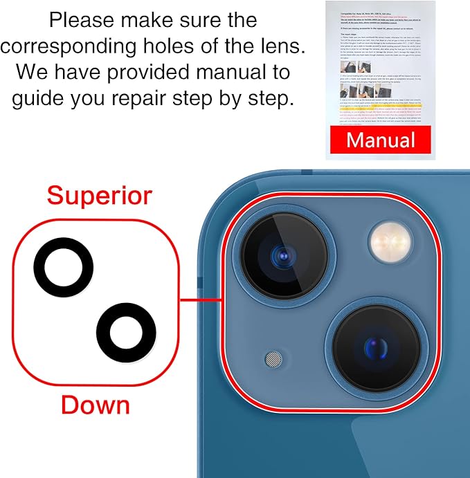 ASDAWN Back Rear Camera Lens Glass Replacement for iPhone 13 6.1 inch and 13 Mini 5.4 inch with Pre-Installed Adhesive, Back Lens Glass with Installation Manual + Repair Tool Set