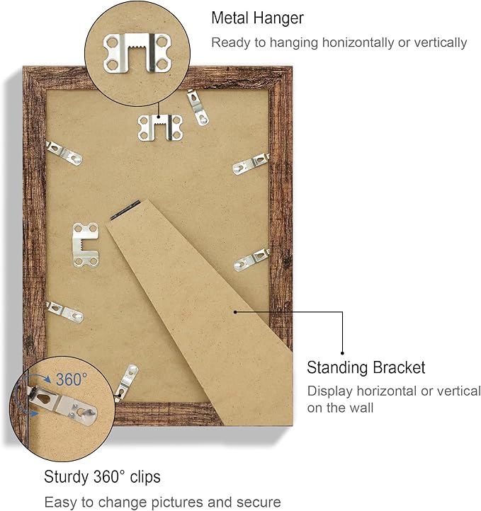 7x10 Picture Frame Set of 4, Made of Real Glass and Rustic Brown Frame - Display 5.5 x 8.5 Diploma Frame with Mat or 7x10 Without Mat, 7 by 10 Photo for Wall or Tabletop
