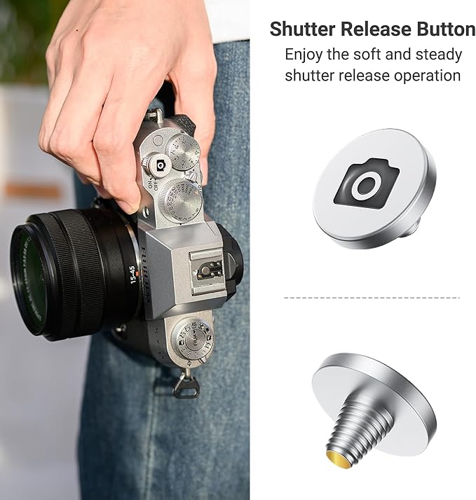 JJC Camera Soft Release Button, Shutter Button with Camera Pattern for Fuji Fujifilm X-M5 X-T5 X-T50 X-T30 III II X-PRO3 X00VI X100V X-E5 X-E4 X Half Leica Q3 M10 M9 Sony RX10 IV RX10 III Nikon Zf Df