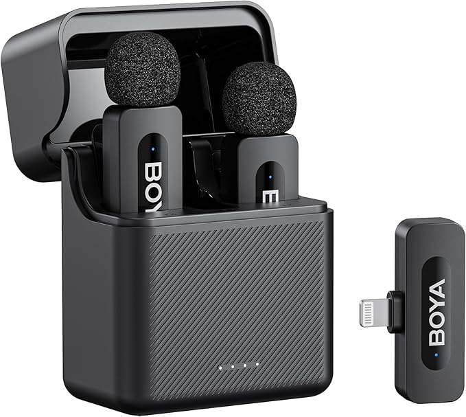 BOYA V3 Wireless Lavalier Microphone for iPhone with MFi Certified Lightning Port, 36H Battery Life with Charging Case, Noise Canceling Clip on Lapel Microphone Wireless Mini Mic for Video Recording