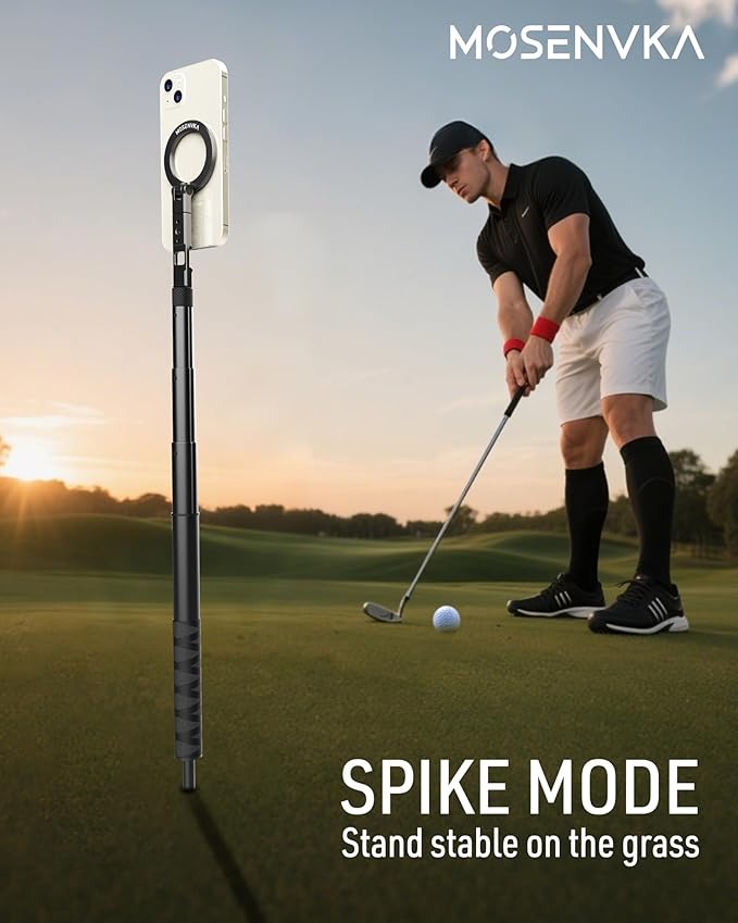 MOSENVKA Golf Tripod & Monopod Magnetic Phone Holder Golf Selfie Stick Tripod Ground Mount to Record Golf Swing Adjustable Golf Stick Aluminum Golf Swing Training Aid Compatible with iPhone Android