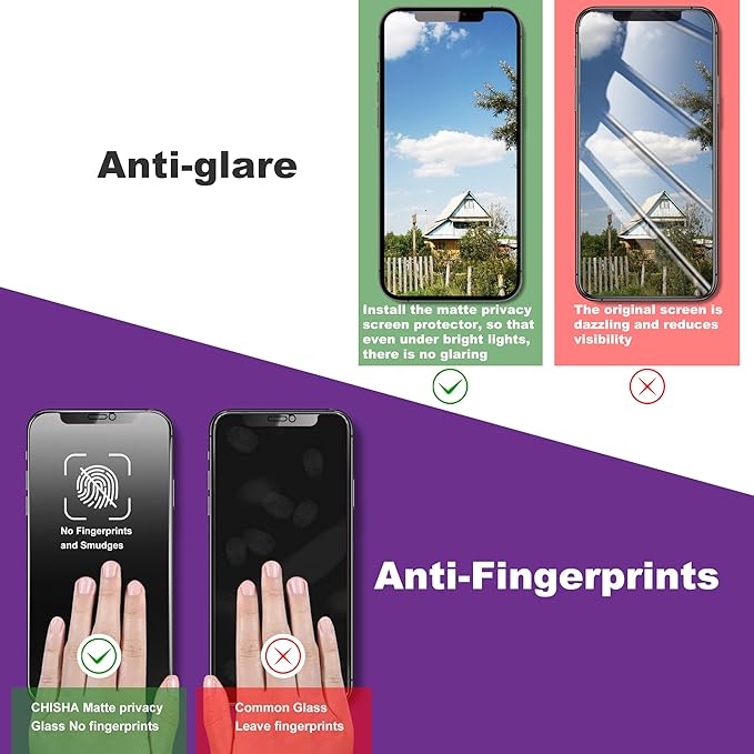 CHRYSHA 2 Pack Matte Privacy Screen Protector for iPhone 11 / iPhone XR, 9H Tempered Glass, Full Coverage, Anti-Fingerprint, Auto Dust-Elimination, No Bubble, Easy Installation