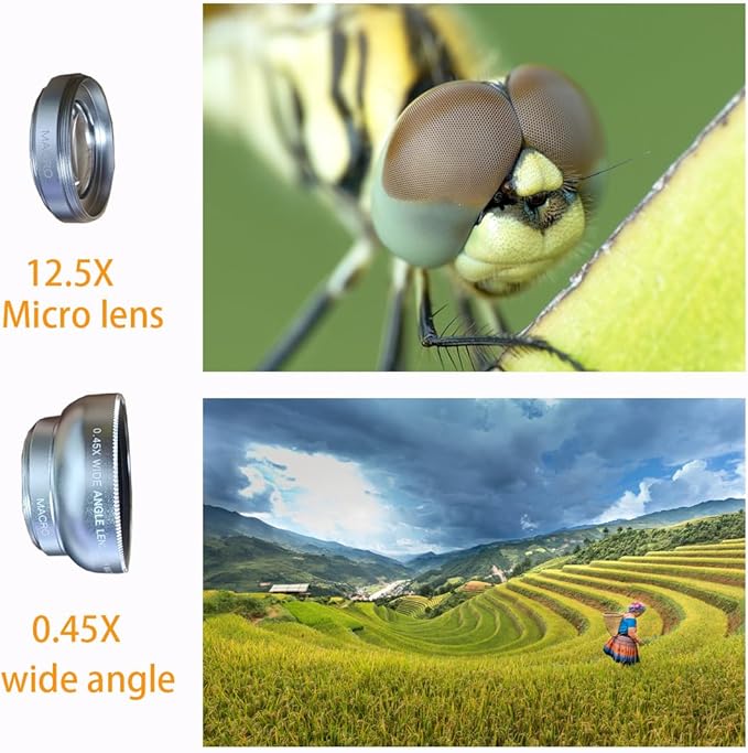 Fisheye Lens iPhone Phone Camera Lens Kit Wide Angle Macro for iPhone 14 13 12 11 X XS Xr Se 8 pro max Mini Samsung Most Phones with Clip PU Bag (Silver) … …