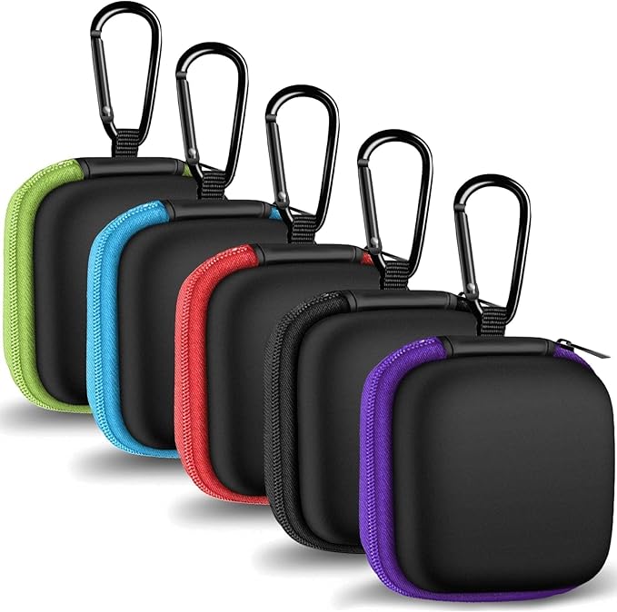 MOLOVA Earbud Case Portable EVA Carrying Case Storage Bag Cell Phone Accessories Organizer with Carabiner for Wired/Wireless Headphones, SD Memory Card, Camera Chips(Square, 5 Pack2)