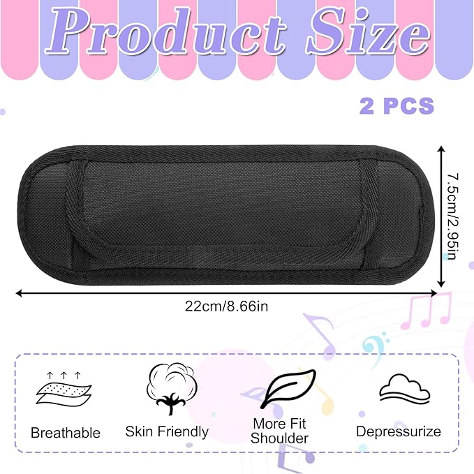 2 PCS Soft Shoulder Strap Pad, Adjustable Fit Backpack Strap Pads Black Breathable & Removable Shoulder Pad for Bag Straps, Comfortable Guitar Straps Pads for Computer Bag Camera Padding