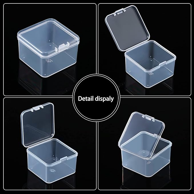 48 Packs Clear Small Plastic Containers Transparent Storage Box with Hinged Lid for Small Items Crafts Jewelry (2 x 2 x 1.4 Inches)