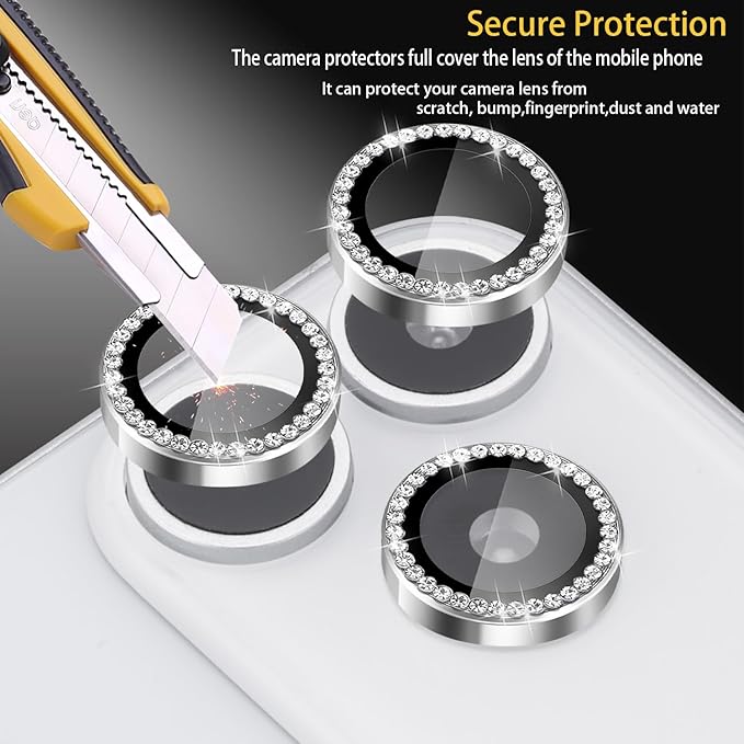 Camera Lens Protector for iPhone 17 Pro/17 Pro Max, Aluminum Alloy Tempered Glass Lens Protector with Installation Frame Fits for iPhone 17 Pro/17 Pro Max (Diamond Silver)
