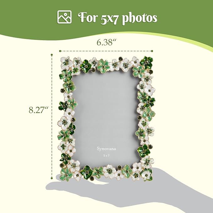 Green Flower Picture Frame 5x7 Blossom Photo Frame for Tabletop Display, Decorative Flower Design Home Decor