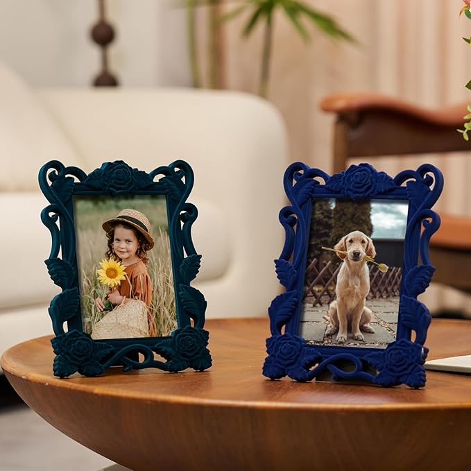 5x7 Picture Frame with Stand for Tabletop Wall Display, Floral Photo Frame for Art Prints Family Portrait Landscape Paintings Posters, Cute Room Decor for Living Room Bedroom (Dark Green)