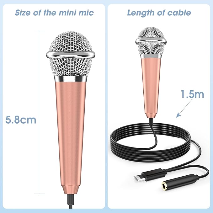 Mini Microphone for iPhone iPad Small ASMR Tiny Microphone for Voice Video Recording Singing, Vlogging, Podcasting YouTube (1 PCS Rose Golden)
