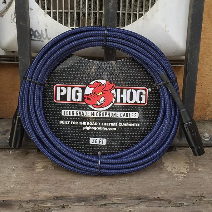 Pig Hog PHM20BBL Black/Blue Woven High Performance XLR Microphone Cable, 20 Feet