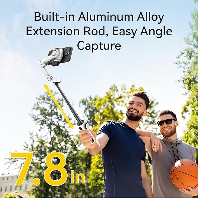 AOCHUAN 3-Axis Phone Gimbal for iPhone, Gimbal Stabilizer with AI Auto 360°Pan Tracking, Built-in Extension Rod, Fill Light, Quick Launch, Magnetic Phone Stabilizer for Video Recording-Smart P2