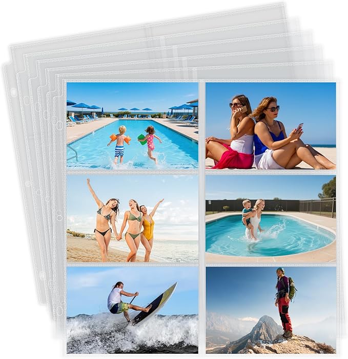 Zofly 20 Pack 4x6" Photo Album Refill Pages, 12x12, 240 Pockets, Double-Sided, Clear, Water/Dust Proof, 3 Ring Binder Compatible