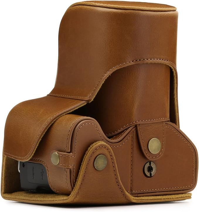 MegaGear Leather Camera Case Compatible with Canon EOS Rebel SL3, Kiss X10, Rebel SL2, Kiss X9 18-55mm Lens