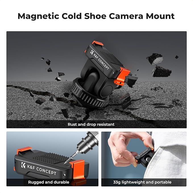K&F CONCEPT Cold Shoe Action Camera Magnetic Quick Mount Holder, Tripod Mount for DJI Osmo Action 5 Pro Hot Shoe Camera Adapter with 1/4" Screw Hole for Osmo Action 3/4 DSLR Photography Accessories