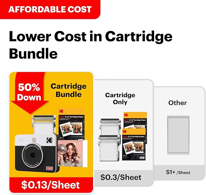 KODAK Mini Shot 3 Retro 4PASS 2-in-1 Instant Digital Camera and Photo Printer (3x3 inches) Initial 8 Sheets + 30 Sheets Cartridge Bundle, White
