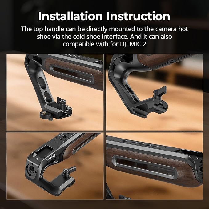 SmallRig Wooden Top Handle with NATO Clamp & NATO Rail, Wooden Top Handle for Camera Cage, Load Capacity up to 15kg / 33.1lb, 3/8"-16 Locating Holes for ARRI & 1/4''-20 Threaded Holes - 5251