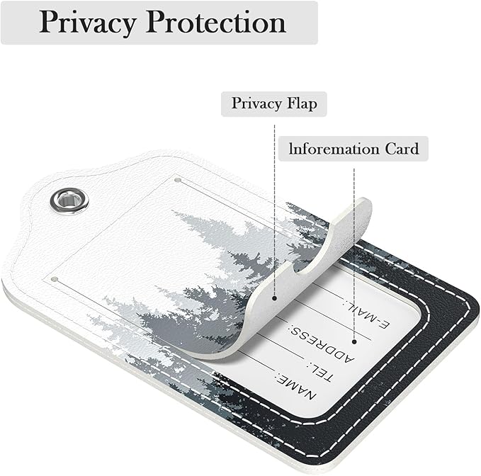 Luggage Tags for Suitcase, 2 Pack PU Leather Travel Cruise Luggage Tag with Privacy Flap, Name ID Label and Metal Loop for Women Men Girls Suitcase Baggage Bag Backpack, Ink Forest